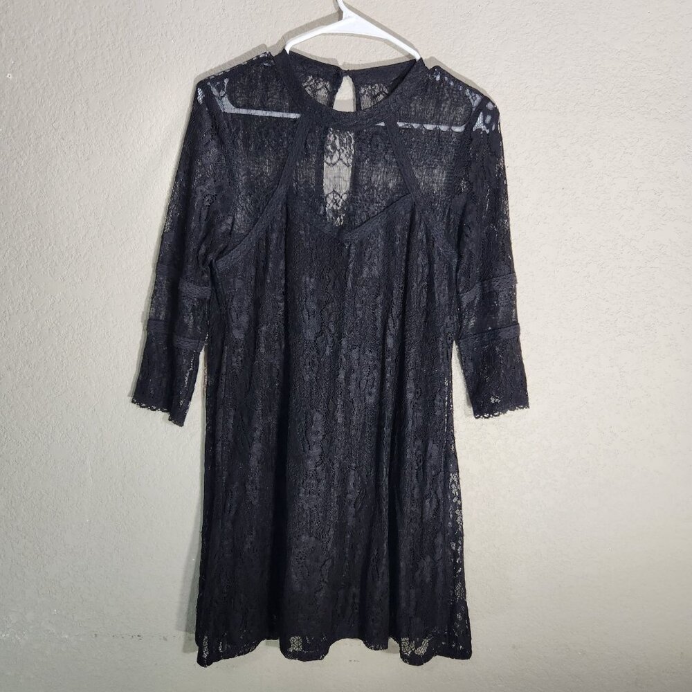 City Triangle Womens S Black Lace Dress Sheer Whimsigoth Fairycore